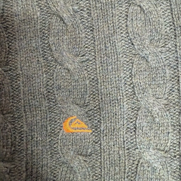 Quicksilver Sweater Large Men's Green Pullover V Neck Cable Knit - Lambs Wool - Picture 13 of 15